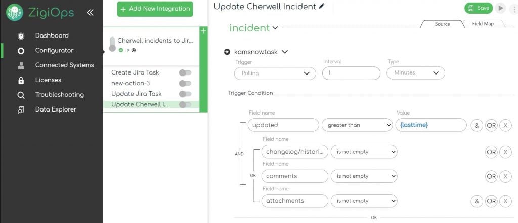 ZigiOps Jira Cherwell integration: Update Cherwell incident