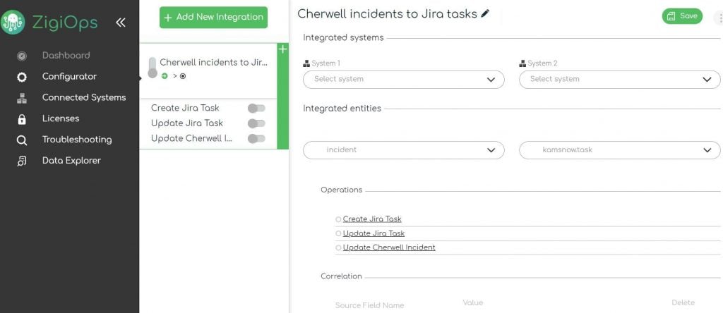 ZigiOps Jira Cherwell integration: Systems configuration