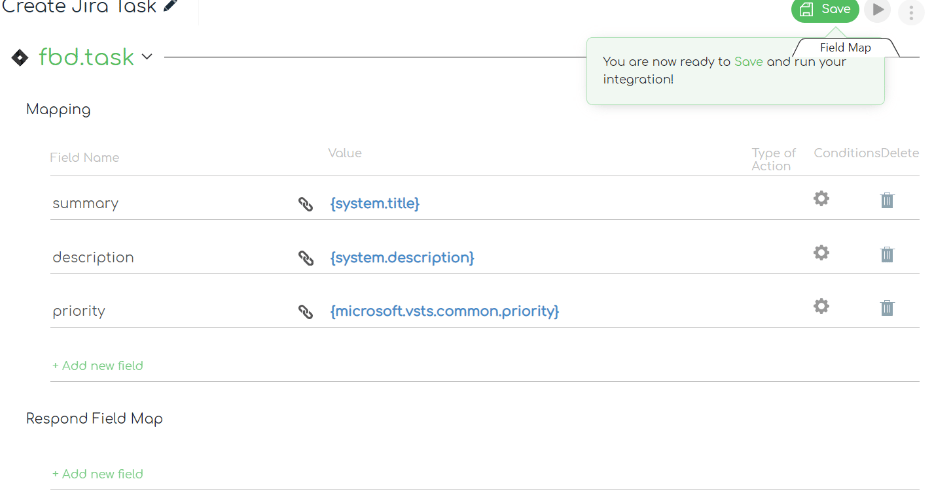 ZigiOps Jira Azure DevOps integration: Create Jira task field mapping
