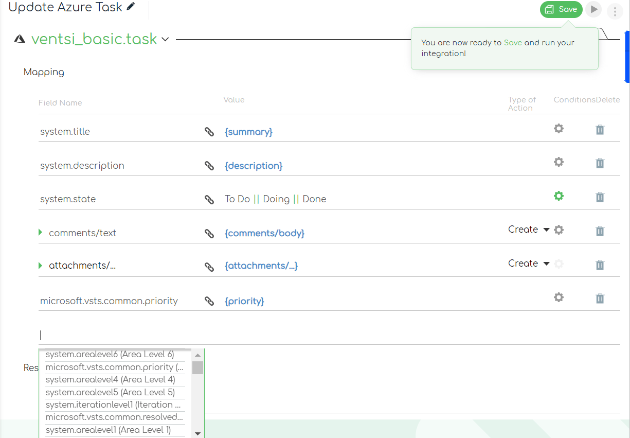 ZigiOps Jira Azure DevOps integration: Update Azure DevOps task mapping 