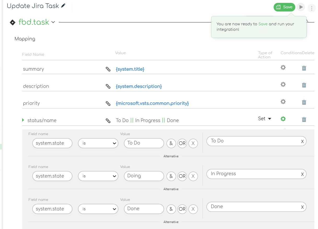  ZigiOps Jira Azure DevOps integration: Update Jira task mapping