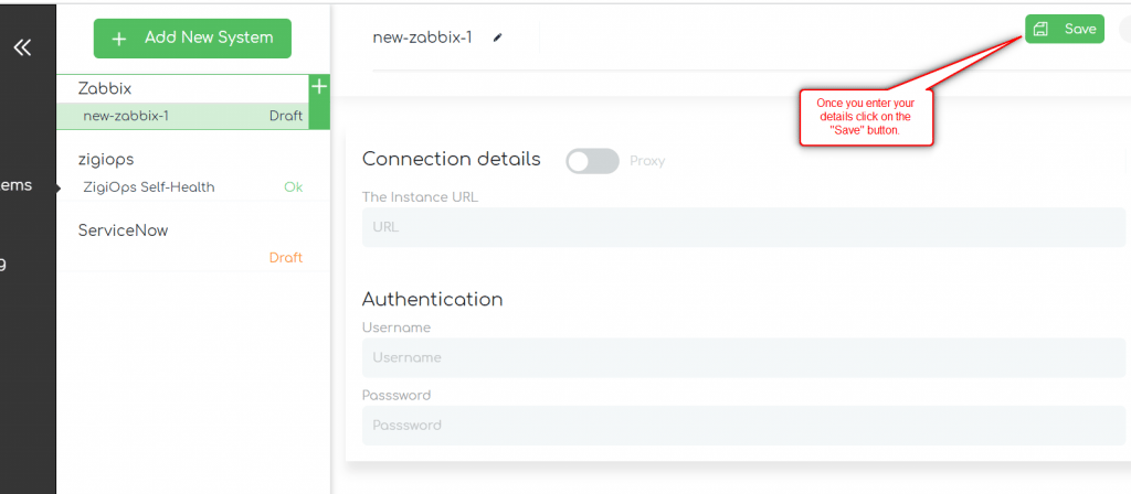 ZigiOps Zabbix ServiceNow integration: picking up Zabbix from the list of systems 