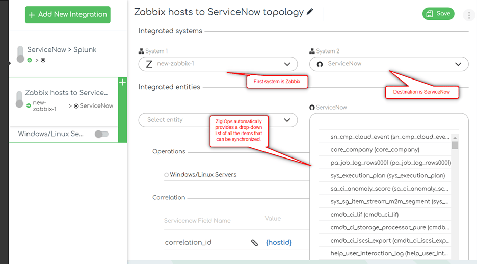 ZigiOps Zabbix ServiceNow integration: ZigiOps template library 