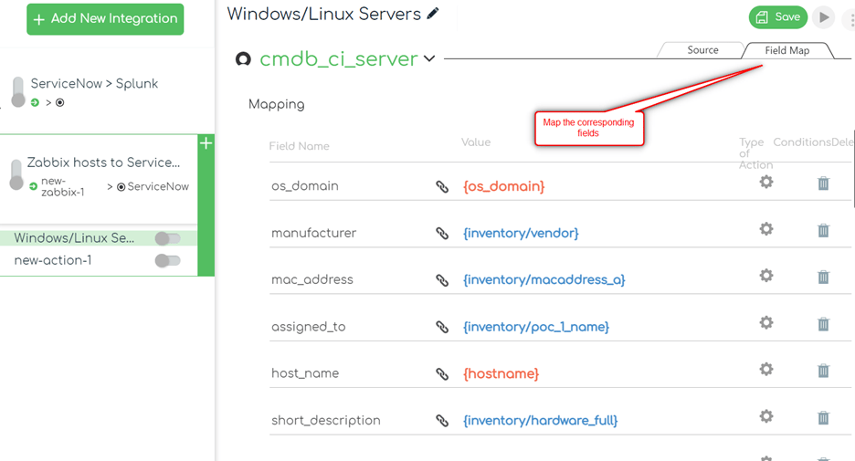 ZigiOps Zabbix ServiceNow integration: Zabbix hosts to ServiceNow topology transfer – field mappings 