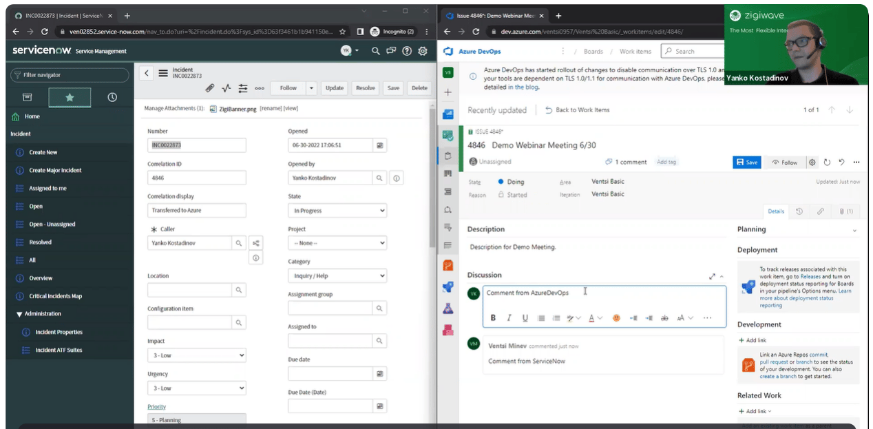 ZigiOps ServiceNow Azure DevOps integration: Azure DevOps work item description