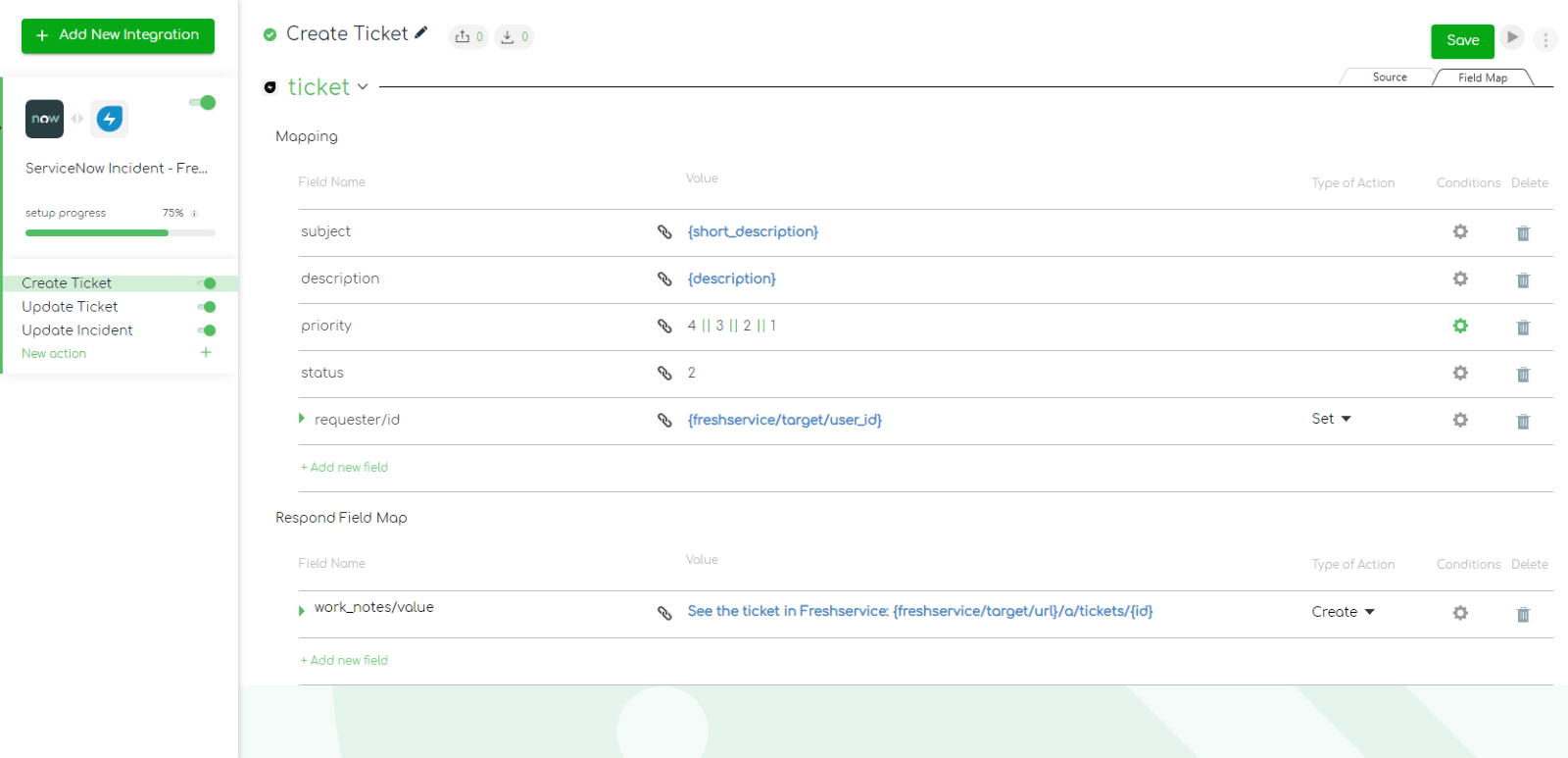 Freshservice to ServiceNow integration: Creating Freshservice Ticket details - mapping