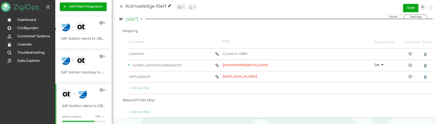 ZigiOps SAP Solution Manager OBM integration template  - Alerts field mapping 