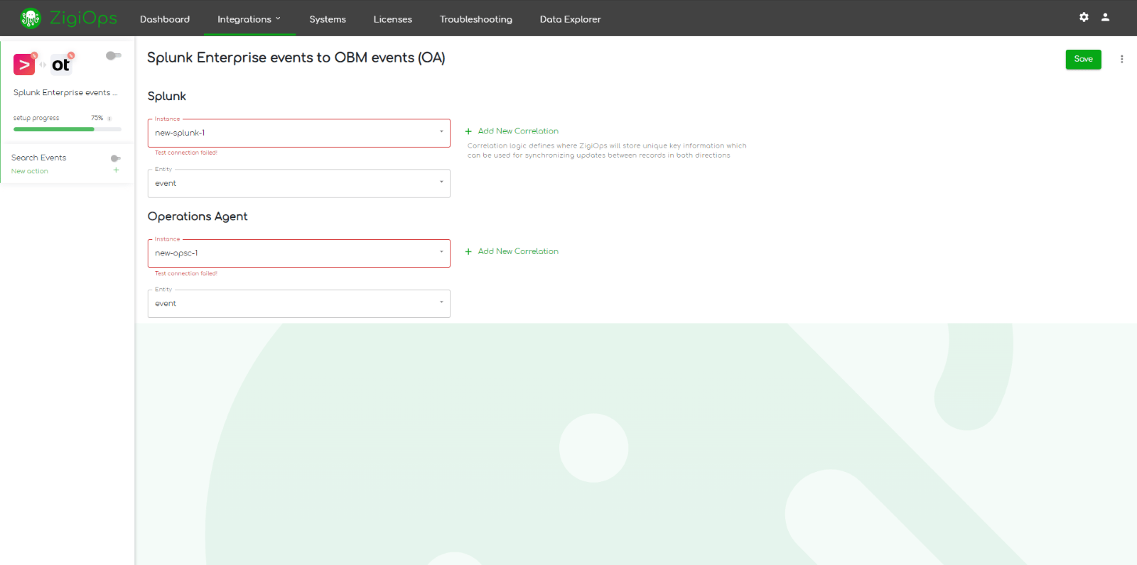 ZigiOps Splunk OpsBridge integration template details