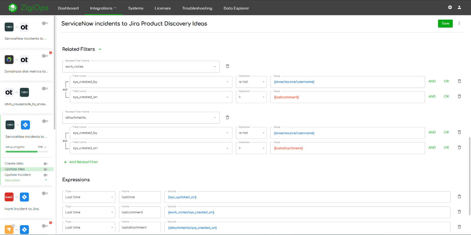 Jira Product Discovery to ServiceNow integration Update idea related filters fields (they are customizable per use case needs)