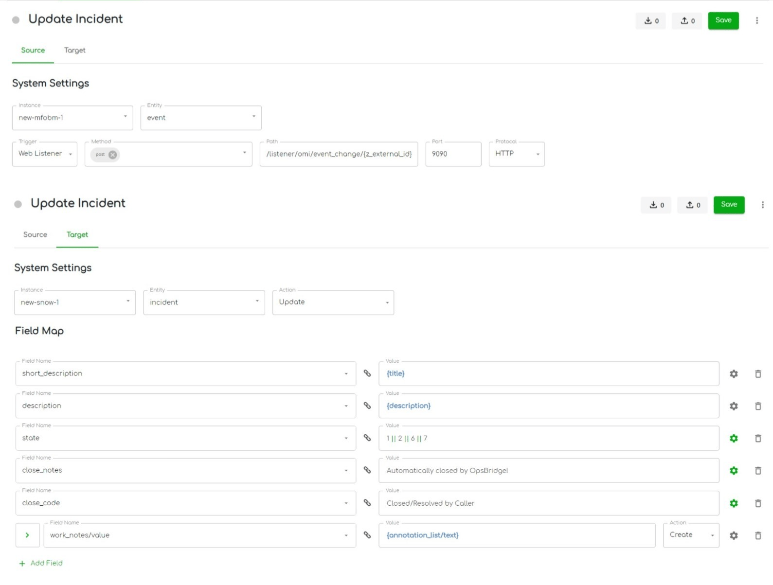 ZigiOps ServiceNow integration to OBM – update incident action