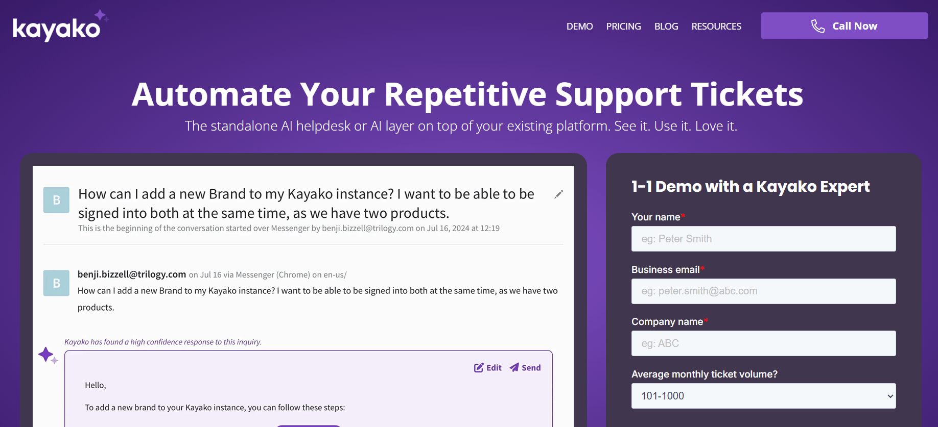 Kayako landing page