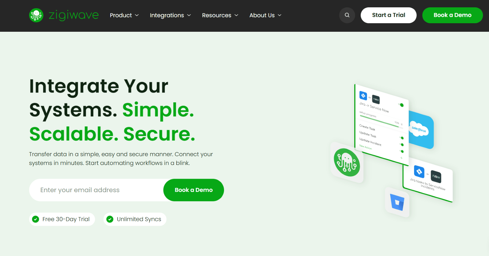 screenshot of zigiwave's landing page 