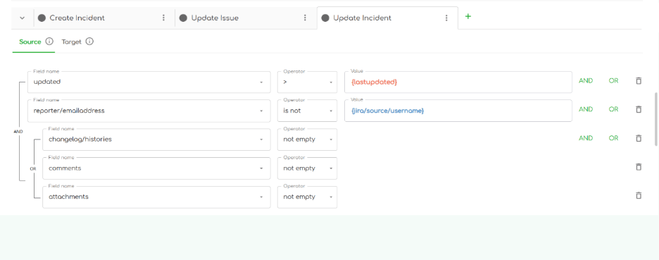 screenshot of ZigiOps Jira to ServiceNow integration mapping field on updating incident