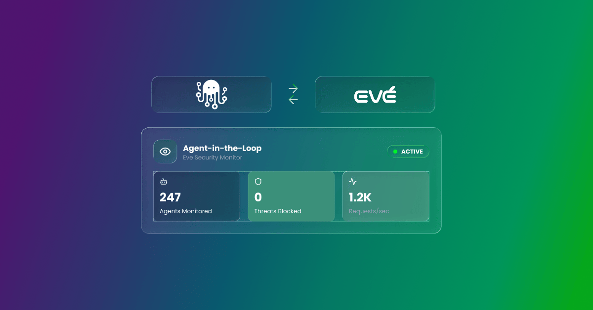 ZigiWave enterprise MCP security platform integrated with Eve, providing centralized agent control, real-time request processing, and optimized security performance metrics