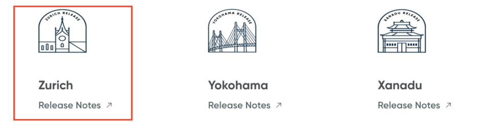 three different icons that mark each of servicenow's versions release